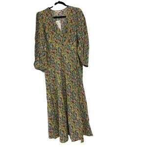 Boden Womens Dress UK 14L US 10L Maxi Multi Floral V-Neck Long Sleeve D0295 NWT